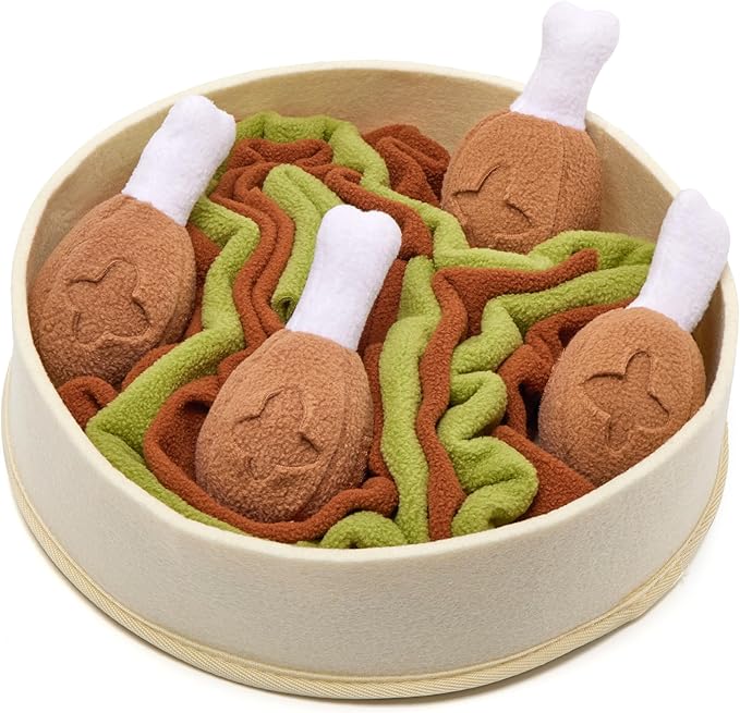 Dog Toys Plush with Squeaky & Treat Hiding Features - Mental Stimulation Enrichment Toy for Large Breed Dogs - Machine Washable Slow Feeder to Keep Dogs Busy，Chicken and Gravy