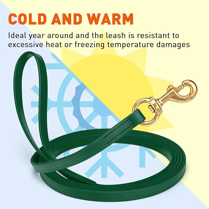 Viper Biothane K9 Working Dog Leash Waterproof Lead for Tracking Training Schutzhund Odor-Proof Long Line with Solid Brass Snap for Puppy Medium and Large Dogs, 15ft Hunter Green