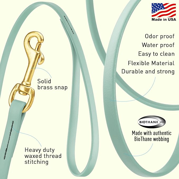 Viper Biothane K9 Working Dog Leash Waterproof Lead for Tracking Training Schutzhund Odor-Proof Long Line with Solid Brass Snap for Puppy Medium and Large Dogs, 15ft Sage Green