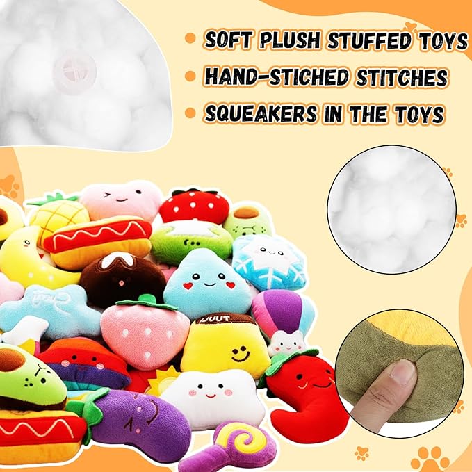 Hungdao 80 Pcs Dog Toys Bulk Squeaky Dog Gifts for Medium Small Puppy Stuffed Plush Chew Ball Toys Small Pet with Squeakers for Puppies Teething(Fashion Style)