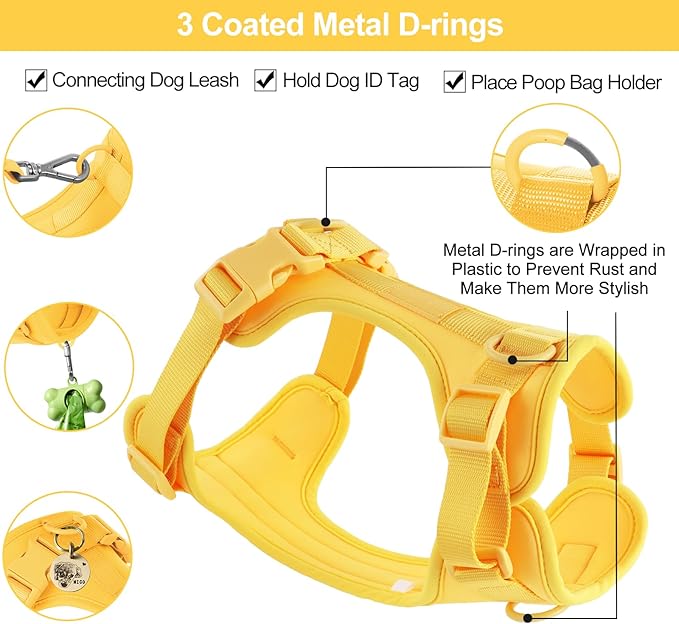 No Pull Lightweight Dog Harness: Adjustable Durable Breathable Mesh Pet Vest Harness with Soft & Comfortable Cushion, for Small Medium Large Dogs (S, Butter Yellow)