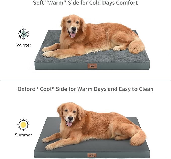 Orthopedic Dog Bed for Large Dogs, Plush Washable Pet Bed for Large Size Dogs with Egg Crate Foam & Removable Oxford Cover, 36x27 Inch, Gray