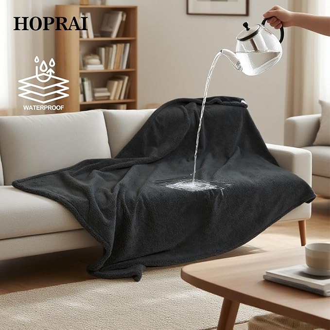 Waterproof Pet Blanket for Medium Large Dogs Washable Fluffy Thick Jacquard Shag Fleece Warm Sherpa Pet Blanket Cats Puppy Couch Protection (Gray L57*65inches)
