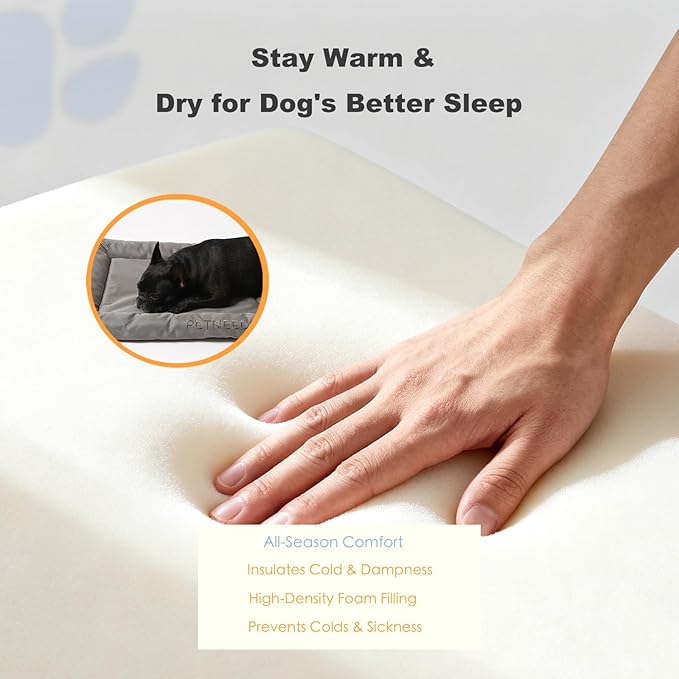 4-Season Water-Resistant Dog Beds for Metal Crates, Indoor & Outdoor Use for Dogs up to 40 lbs, Durable Oxford 900D Fabric, Plush Pillow & Supportive Foam, Washable (34 inches, Grey)