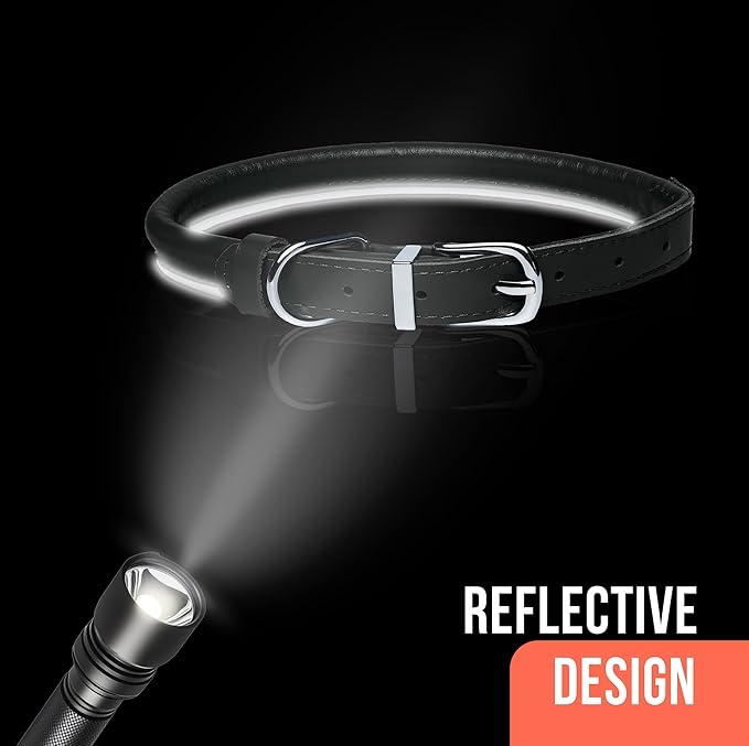 OOPSDOGGY Rolled Leather Dog Collar Reflective Roll Collars for Small Medium Large Dogs Puppy (Green, XXS, 7''- 9'')