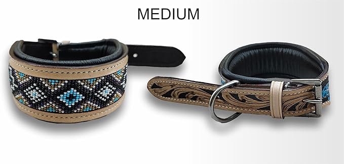 Majestic Ally Padded Leather Dog Collar, Multi-Color Beaded Diamond Design, Handcrafted (Medium, Diamond Beadwork)