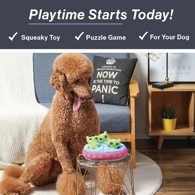 HugSmart Pet – Space Paws UFO | Squeaky Hide and Seek Plush Dog Toys | Cute Interactive Plush Puzzle Toys for Small Medium Dogs