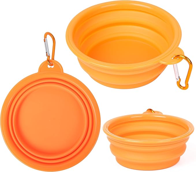 PROLOSO 9 Pcs Collapsible Dog Bowl Foldable Expandable Silicone Cup Dish for Pet Cat Food Water Feeding Portable Travel Bowl with Carabiner