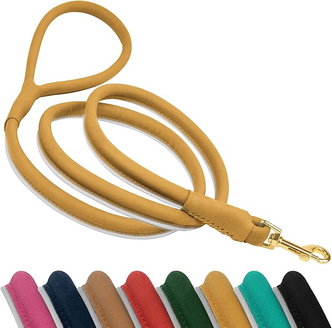 OOPSDOGGY Reflective Rolled Leather Dog Leash 6ft - Soft Training Lead for Small Medium Large Dogs Puppy - Heavy Duty Rope Puppies Leashes for Outdoor Walking Running (Camel, Medium/Large)