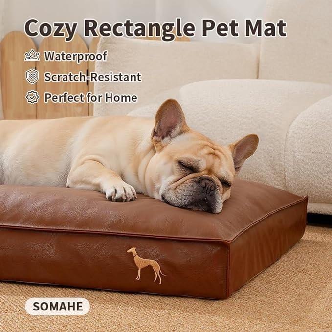 Dog Bed Medium Size Dog Orthopedic Beds for Small Dogs with Removable Washable PU Leather Cover Waterproof Brown 27.5×19.6×4inch