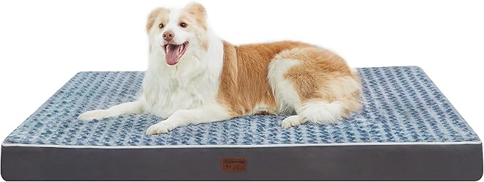 Dog Bed Mats for Large Jumbo Big Dog - Orthopedic Dog Pet Durable Crate Bed Mattress of Thick Egg Foam Crate, Rose Plush Cover, Waterproof Lining and Non-Slip Bottom (XXL(47''x29''x4''), Grey Side)