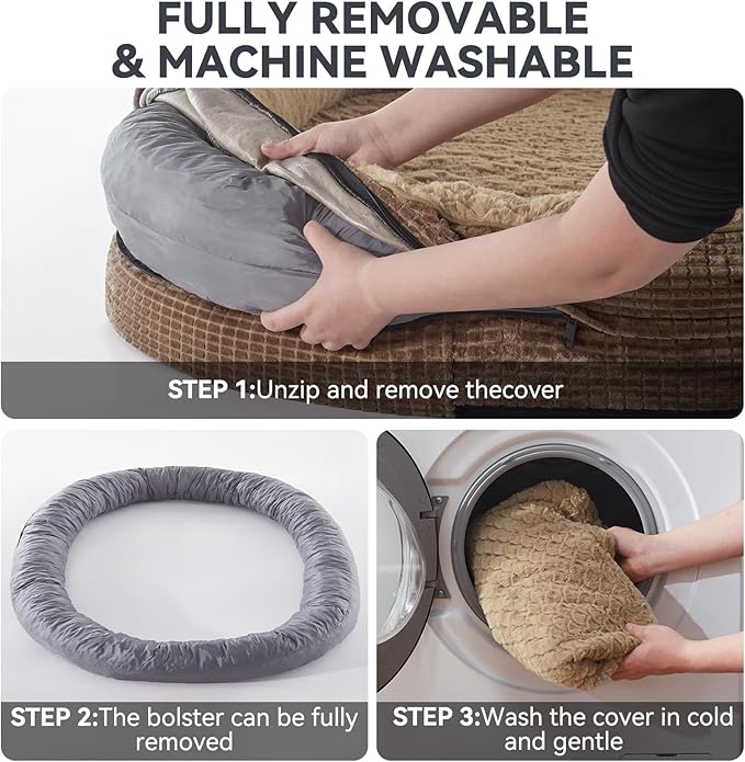 JOEJOY Orthopedic Dog Bed for Extra Large Dogs, Egg-Crate Memory Foam Pet Bed with Bolster Sides, Waterproof Lining, Removable Washable Cover & Non-Slip Bottom, Brown