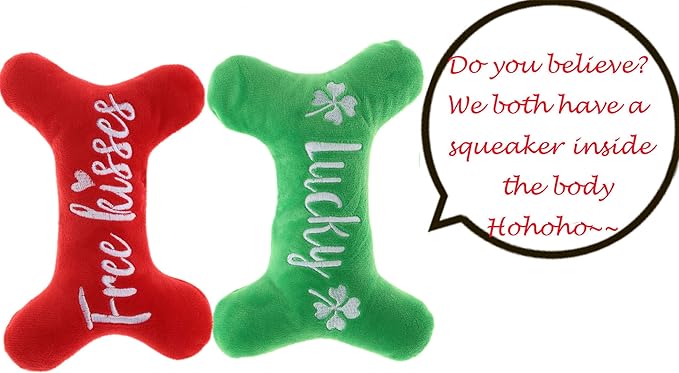 Valentines St Patrick's Day Dog Toy, Plush Pet Squeaky Bone Toys for Puppy