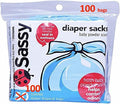 Sassy 100 Count Disposable Diaper Sacks, Powder Scented, 4-25 Sacks per Roll, Easy-to-Tie, Diaper Disposal or Pet Waste Bags