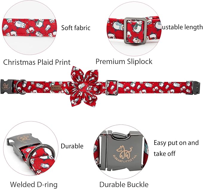Elegant Little Tail Dog Collar with Flower, Christmas Dog Collar for Large Dogs