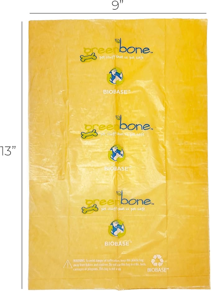 Greenbone BioBase Pet Poop Bags - 12 Rolls, 144 Bags - 13 Inch x 9 Inch