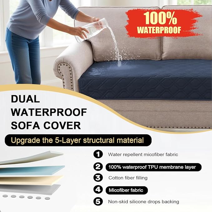 PrinceDeco Waterproof Couch Cover for Dogs Washable Dog Blanket for Bed Couch Sofa Outdoor Bed Cover with Non-Slip Back(32x74 Inch,Navy)