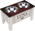 GTW Personalized Elevated Dog Bowl Stand for Large, Medium, Small, X-Small Dogs - Stainless Steel Food and Water Bowls - Raised Dog Dish with Internal Storage (Large, Flag Design)