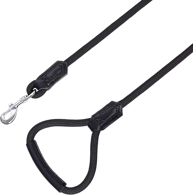 Mile High Life | Premium Leather Dog Leash | Strong Rope Leash | Leather Handle | Zinc Alloy Strong Clasp | Small Medium Large Dogs | 4/5/6 Feet(Black, 60 Inch (Pack of 1))
