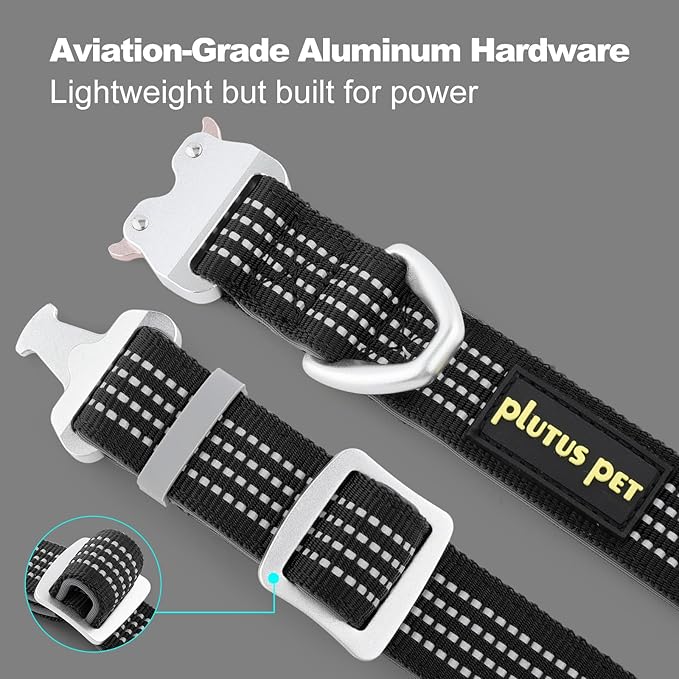 Plutus Pet Reflective Dog Collar with Aviation Aluminum Buckle, Neoprene Padded for Comfort, Lightweight, Heavy Duty Nylon Collar for Puppy Small Medium Large Dogs (Black, S)
