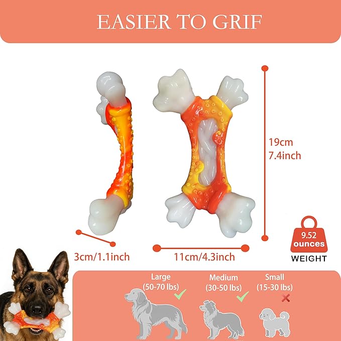 2 Pack Tough Dog Toys, Toys for Aggressive Chewers Medium Large Breed, Chew Dogs, Bone Toy Nylon Dogs Almost Indestructible