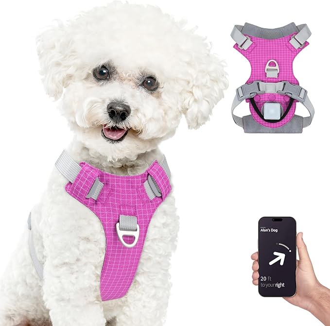 TagME No Pull Dog Harness with 2 Leash Clips,Lightweight & Visible for All-Day Walking,No Choke Pet Vest Includes AirTag Holder for Puppy,Fuchsia Pink