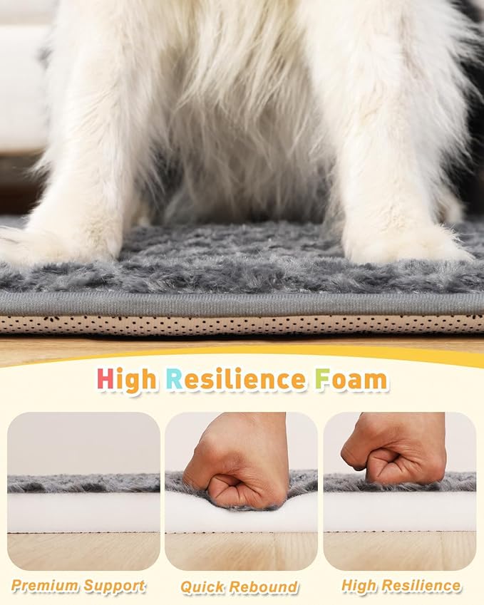 XXXL Dog Bed for Crate High Resilience Foam Crate Pad Mat for Large Dogs Washable Anti-Slip,53" x 36",Dark Gray