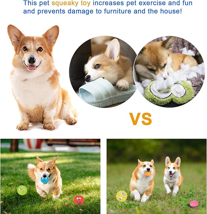 Dog Squeaky Toys Latex Squeaky Balls for Small Puppy Chewing Rubber Soft Fun Facial Expression Dog Balls for Pet Dogs (6 PCS)
