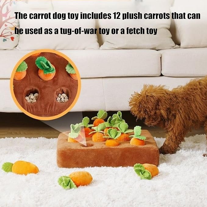 Carrot Dog Toy, Snuffle Mat for Dogs Toy Carrot, Interactive Dog Plush Puzzle Toys,Carrot Garden Dog,Dog Carrot Toys Pet Stress Relief with 12 Carrots (1)