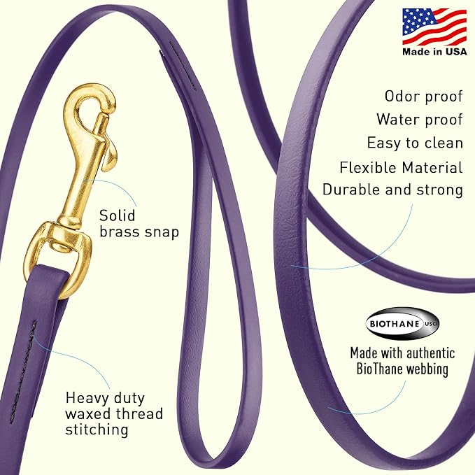 Viper Biothane K9 Working Dog Leash Waterproof Lead for Tracking Training Schutzhund Odor-Proof Long Line with Solid Brass Snap for Puppy Medium and Large Dogs, 10ft Violet Purple
