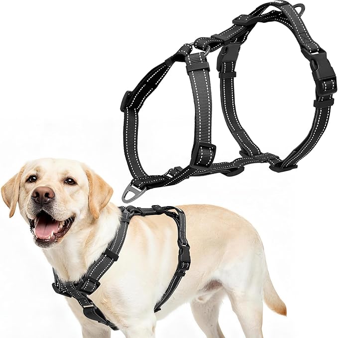 Dog Harness,Adjustable No Pull Dog Harness,Y-Shaped Design,Buckle-Neck Balance Harness with Reflective, Ideal for Dog Training Hiking, Easy Walk Harness,Durable High-Tensile Nylon Black-XL