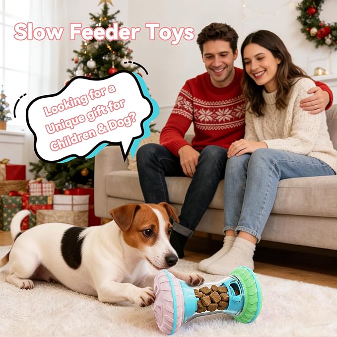 MateeyLife Interactive Dog Roller Puzzle Toy, Durable Dumbbell Dog Toys to Keep Them Busy | Adjustable Treat Dispensing Dog Toys, Slow Feeder & Silent Rolling for Apartment, Pink