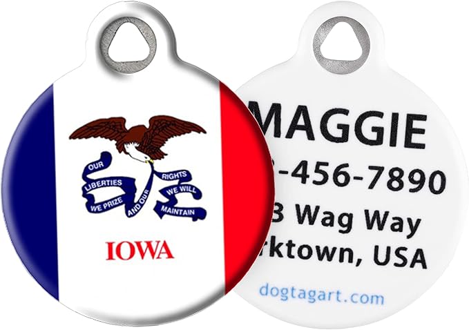 Dog Tag Art Personalized United States Flags Pet ID Tags for Dogs and Cats, Iowa Flag, Large