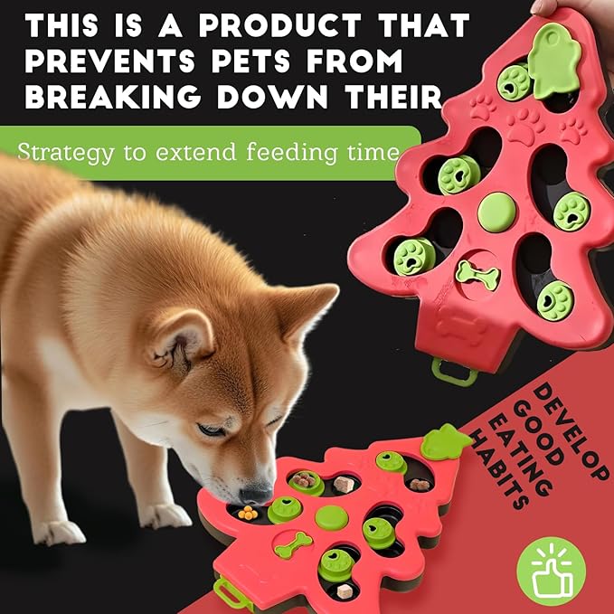 Pet Puzzle Dispensing Slow Feeder Cat Puzzle Toys for IQ Training & Mental Enrichment, Interactive Toys for Small Medium Cats and Dog, Puppy Treat for Fun Feeding Toy (Red Christmas Tree Shape)