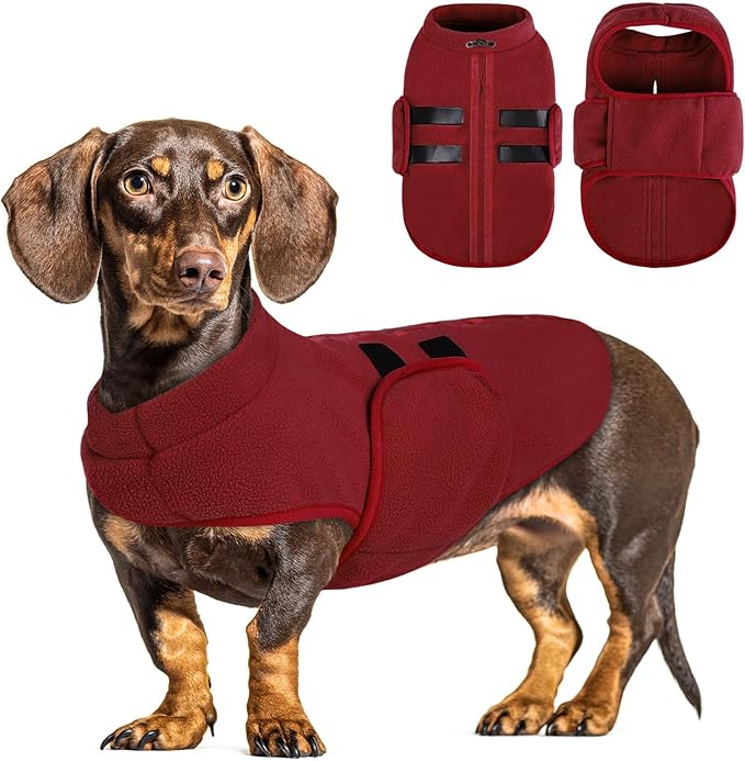 Queenmore Medium Dog Sweater, Soft Fleece Vest Pullover Dog Jacket with Leash Hole, Warm Winter Dogs Clothes Cold Weather Doggy Dachshund Sweaters for Medium Dogs Cats Boy or Girl (Burgundy,M)