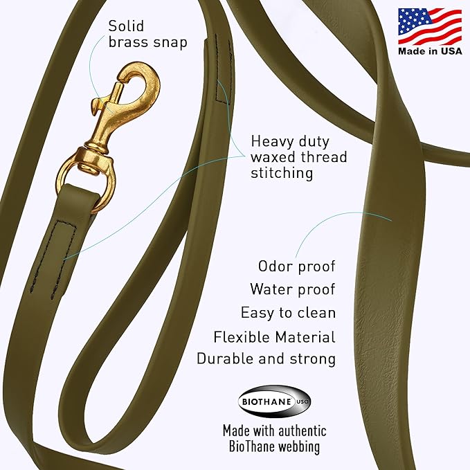 Viper Biothane K9 Working Dog Leash Waterproof Lead for Tracking Training Schutzhund Odor-Proof Long Line with Solid Brass Snap for Puppy Medium and Large Dogs, 10ft Olive Drab Green