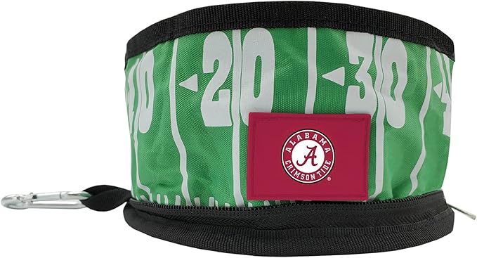 Pets First NCAA Alabama Crimson Tide Collapsible Dog Travel Bowl, Food and Water Bowl for Dogs & Cats. Lightweight Leak-Proof Pet Bowl for Travel with Football Field & Pebble-Grain Design