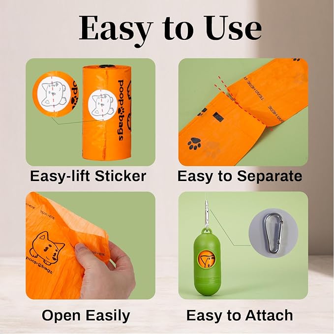 870 Counts Dog Poop Bags Rolls with Dispenser & Leash Clip, Scented Poop Bags for Dogs Waste, Extra Thick & Leak Proof for Poop Doggie Puppy Pet Waste, 9" x 13", Orange