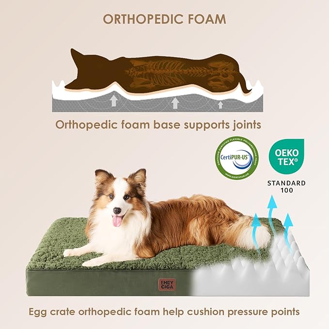 EHEYCIGA Orthopedic XXL Dog Beds for Jumbo Dogs with Removable Washable Cover,Dark Green, 50x36