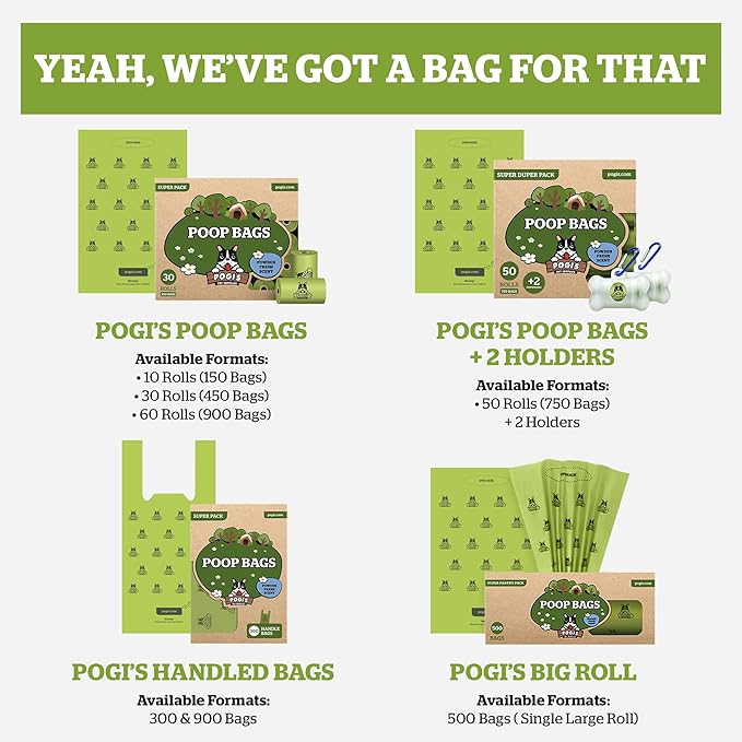 Pogi’s Dog Poop Bags – Leak-Proof & Extra Thick Pet Waste Bags with 2 Holders (Fresh Scent, 50 Rolls, 750-Count)