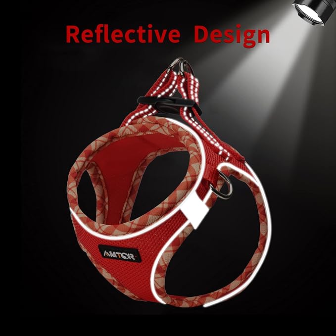 AMTOR Small Dog Harness with Leash Set, No Escape Easy Walk Puppy Harnesses for Training Walking, Step-in Reflective Soft Dogs Vest for XS S Medium Extra-Small Large Sized Dog(Red,XS)