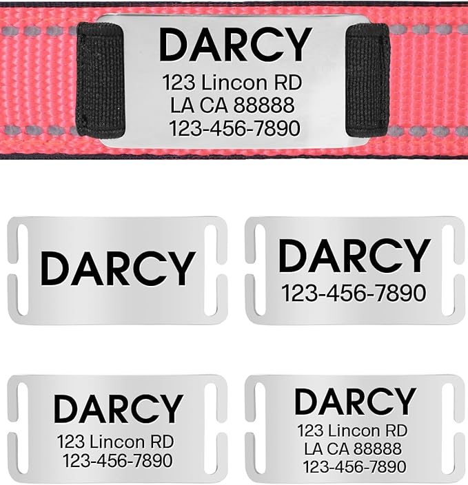 Joytale Personalized Dog Collars with Engraved Name Plate, Silent No Jingle Custom Nylon Collar with Fixed ID Tag, Reflective Soft Neoprene Padded Breathable for XLarge Dogs, Neon Pink