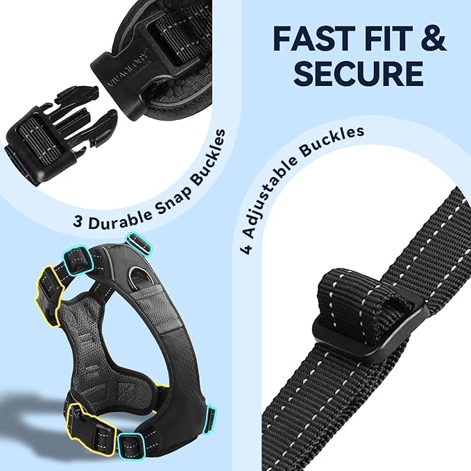 VIVAGLORY Dog Harness Easewalk No Pull Dog Harness with Handle Front Clip & Back Clip for Training Walking Lifting, No Pull Adjustable Easy On Padded Comfortable for Pet, XS, Black - Patterned