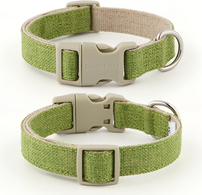 Plutus Pet Cotton Hemp Dog Collar and Leash Set, Adjustable Collar for Small, Medium, and Large Dogs, Heavy Duty and Soft on Skin, Green, S
