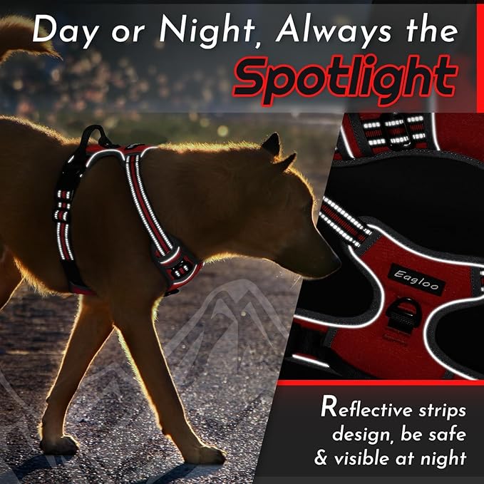 Eagloo Dog Harness Small Sized Dog, No Pull Service Vest with Reflective Strips and Control Handle, Adjustable and Comfortable for Easy Walking, No Choke Pet Harness with 2 Metal Rings, Red, S