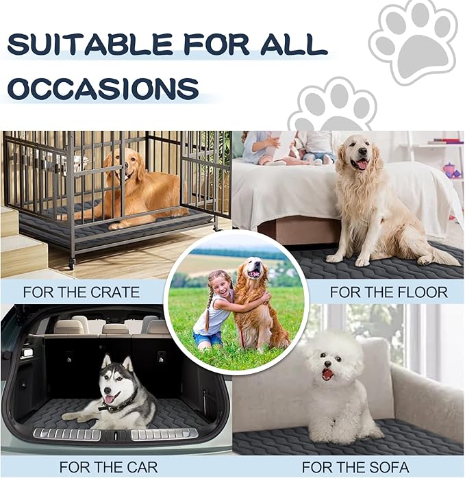 Bubble bear Dog Crate Mat - Upgraded Thick, Ultra Soft, Washable & Anti-Slip Kennel Pad for Small/Medium/Large Dogs, Dark-Hued to Hide Stains (59"x35")