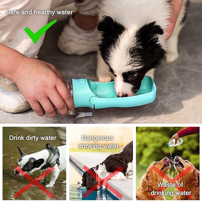 Portable Dog Water Bottle - Foldable Dog Water Dispenser | Leak Proof & Food Grade Plastic Travel | Pet Water Bottle for Cat Outdoor Walking Hiking Travel（US） (Blue, 12oz)