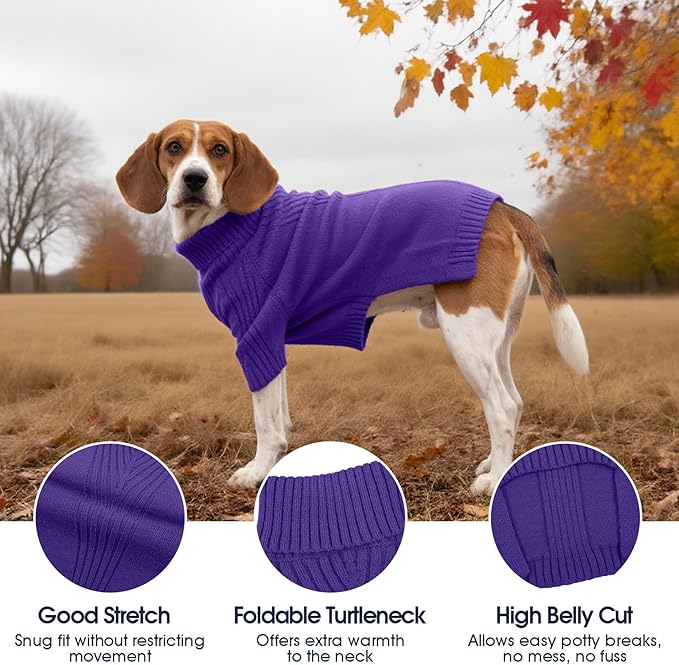 IECOii Dachshund Sweater,Turtleneck Dog Sweater for Small Medium Dogs Girl Boy,Stretchy & Breathable,Warm Knitted Pullover Coat,High Neck Knitwear for Cold Weather Indoor & Outdoor Wear (Purple, M)