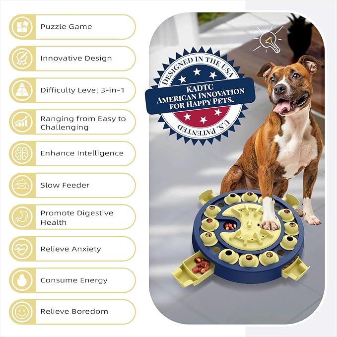 KADTC Dog Puzzle Toy, U.S. Brand & Design,Large Size,3 Levels of Step-by-Step Challenge,4 Ways to Play, Beginner-to-Advanced,Boredom Buster for Smart Dogs Mental Stimulation Enrichment Brain Games