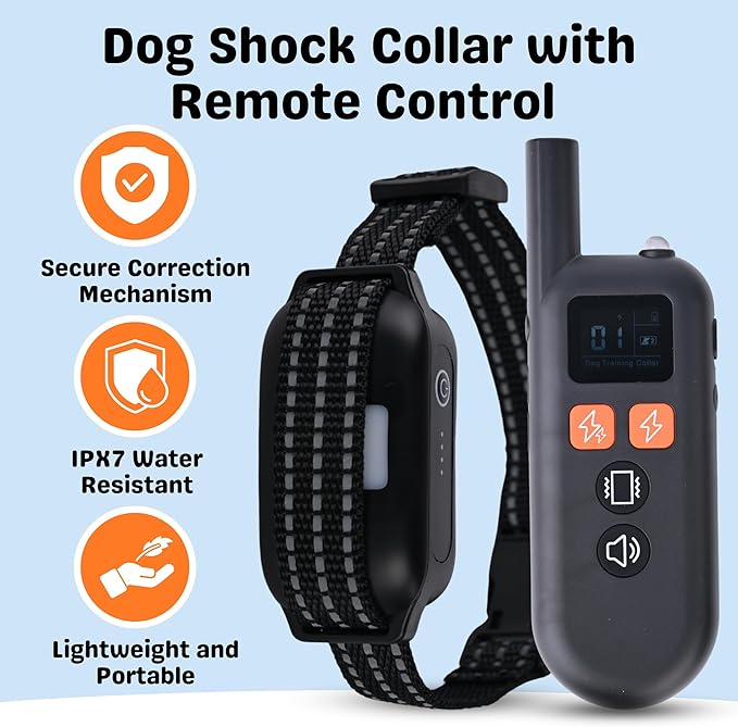 Dog Shock Collar with Remote Range 3300ft - Adjustable Vibration & Sound Modes - Waterproof Training Collar for Small, Medium & Large Dogs - IPX7 Rated Collar Rechargeable,1m Underwater Black & White